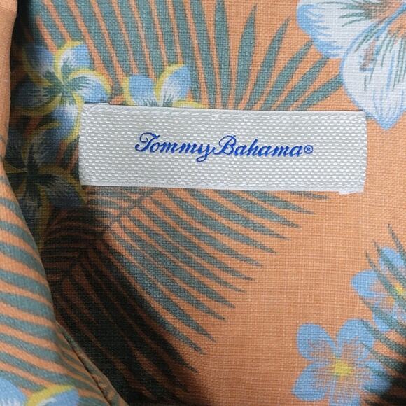 Tommy Bahama Aloha Shirt Medium Peach Silk Tropical Floral Hawaiian Short Sleeve - Picture 4 of 8